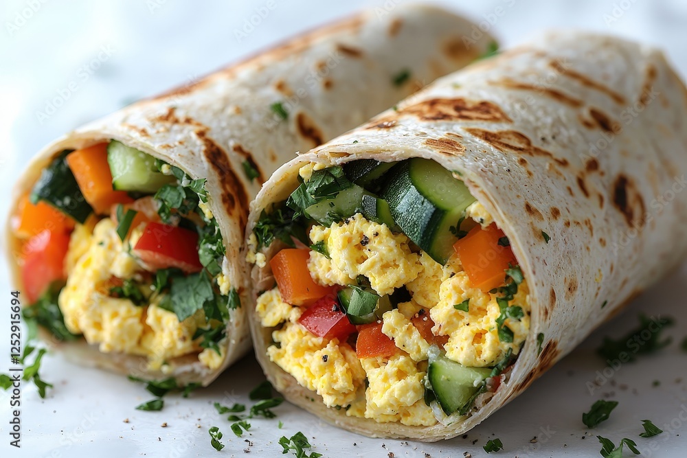 Wraps with scrambled eggs and vegetables. Wraps with scrambled eggs and vegetables.
