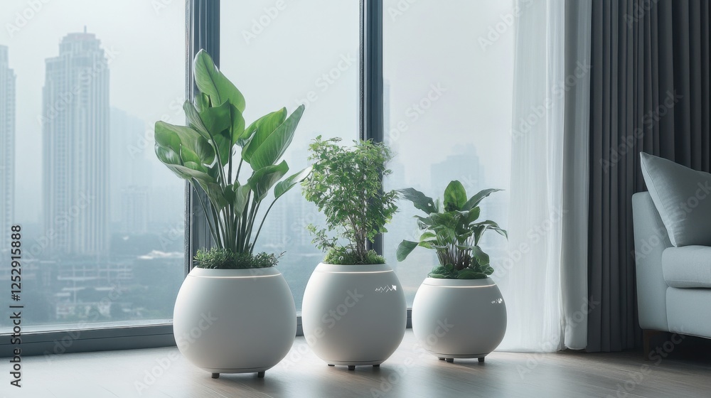 Plants in contemporary white living room pots
Plants in contemporary white living room pots