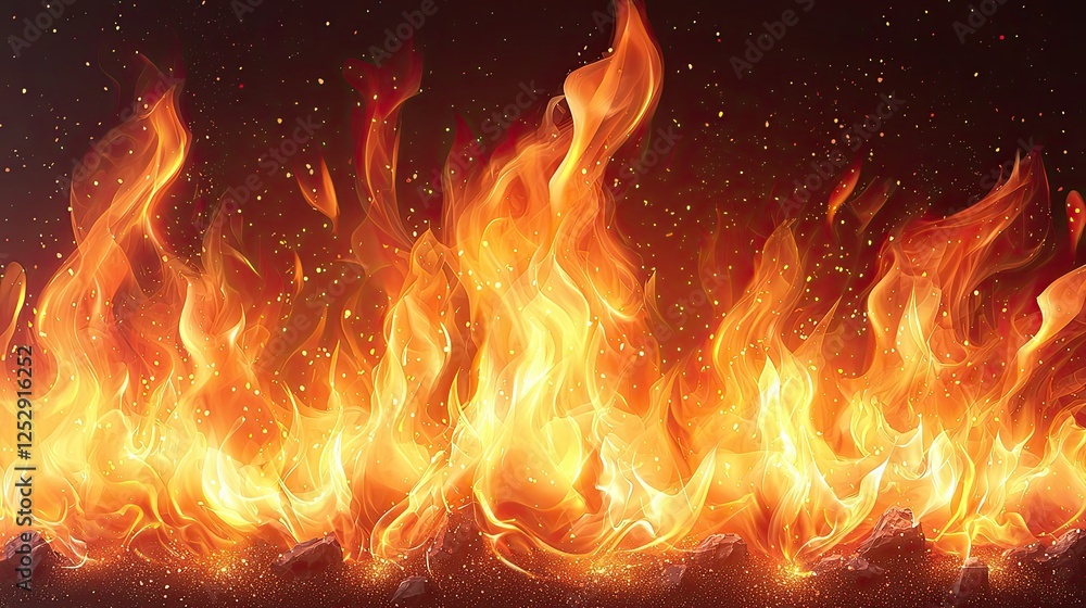 Fototapeta premium Fiery Embers Blaze Brightly Against Dark Background