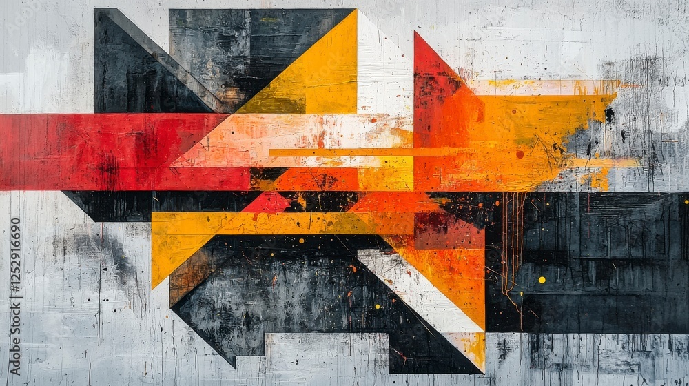 Fototapeta premium Colorful Abstract Composition with Bold Geometric Shapes Featuring Red, Yellow, and Black in an Artistic Display of Modern Expression