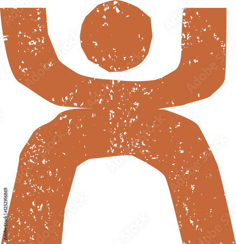 Abstract brown person hand-drawn tribal symbol. African, Aztec pattern element in grunge doodle style. Ancient ethnic traditional symbol and ornate sign.