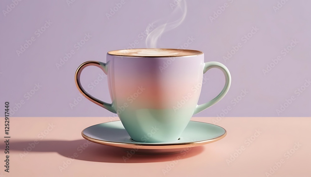 Steaming Coffee in a Pastel Gradient Cup on a Saucer Steaming Coffee in a Pastel Gradient Cup on a Saucer