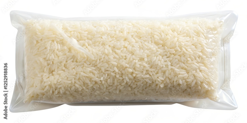 Fresh white rice package wrapped in transparent plastic bag , packaging, pantry staples, packaging Fresh white rice package wrapped in transparent plastic bag , packaging, pantry staples, packaging