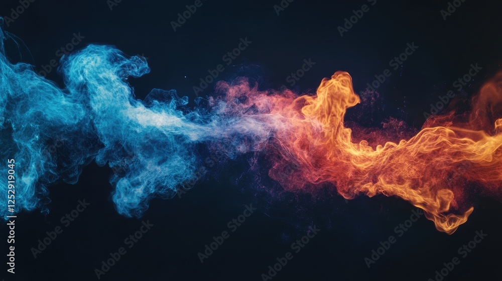 Obraz premium Close-up of powerful gas flames transitioning between deep blue and blazing orange on a dark backdrop.