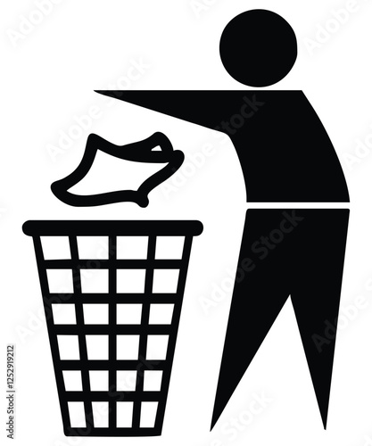 Tidy man symbol, do not litter icon, keep clean, dispose of carefully and thoughtfully symbol. Trash can icon for web, street, room, graphic design, workplace, etc.