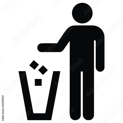 Tidy man symbol, do not litter icon, keep clean, dispose of carefully and thoughtfully symbol. Trash can icon for web, street, room, graphic design, workplace, etc.