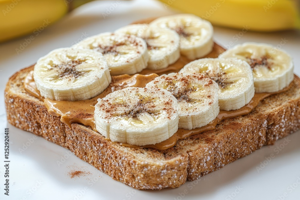 Toast with peanut butter, banana slices, and a pinch of cinnamon. Toast with peanut butter, banana slices, and a pinch of cinnamon.