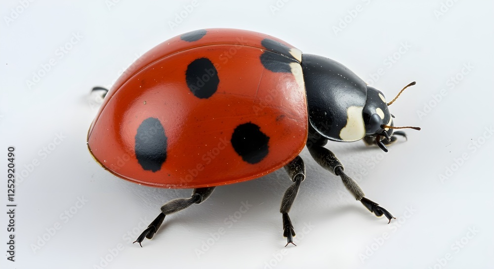 Fototapeta premium Close-up of a ladybug with distinctive red and black spots, on a white background