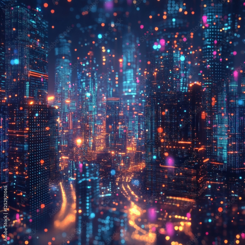 Futuristic City Night Skyline with Neon Lights Futuristic City Night Skyline with Neon Lights