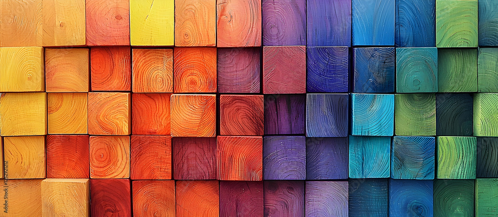 Wooden Blocks in Vibrant Colors Arranged in a Gradient Wooden Blocks in Vibrant Colors Arranged in a Gradient