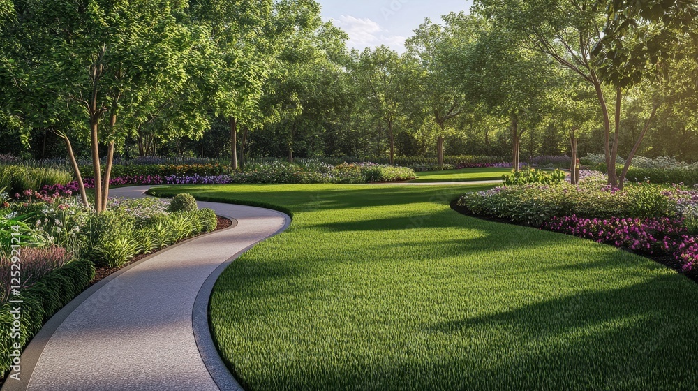 Serene Modern Cabin with Curved Stone Pathway in Lush Green Garden
Serene Modern Cabin with Curved Stone Pathway in Lush Green Garden