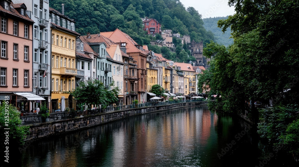 Obraz premium Colorful European Town Houses Along River