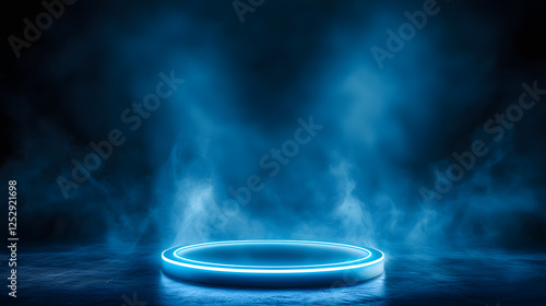 Futuristic blue light portal activation digital realm visual art dark atmosphere eye-level sci-fi concept photo