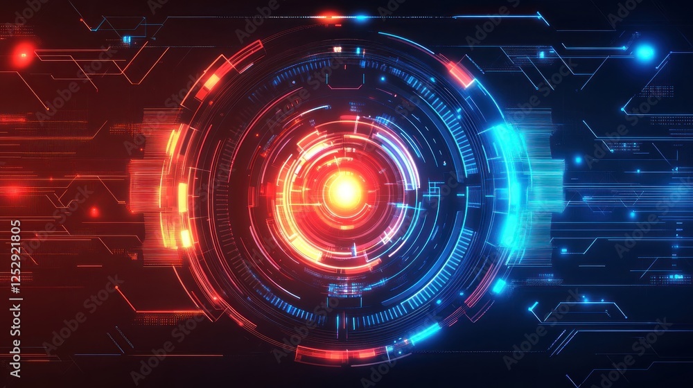 Futuristic interface glowing red blue circuits Futuristic interface glowing red blue circuits