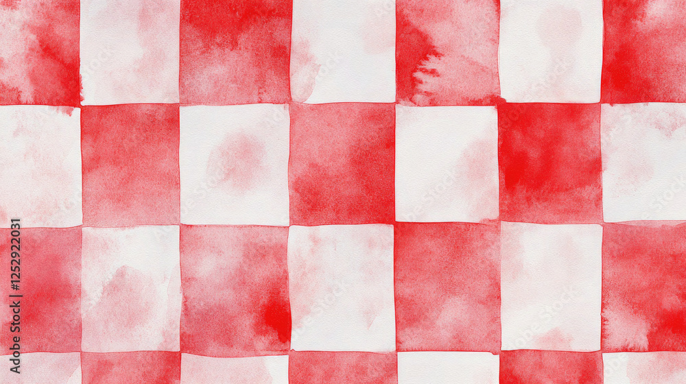 Fototapeta premium Red and White Watercolor Checkerboard Pattern