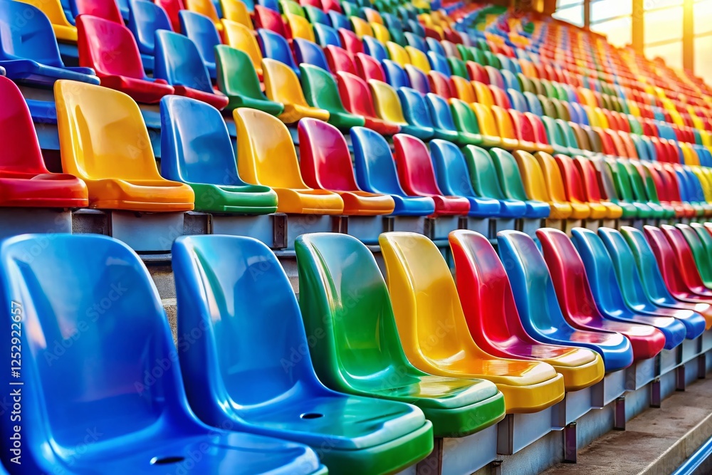 Fototapeta premium Colorful Plastic Stadium Seats - Close-up Portrait Photography