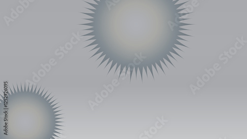 Minimalist abstract design featuring radial spiked circular elements on a serene gray-blue background. The clean understated makes this versatile for modern interior design, digital background.