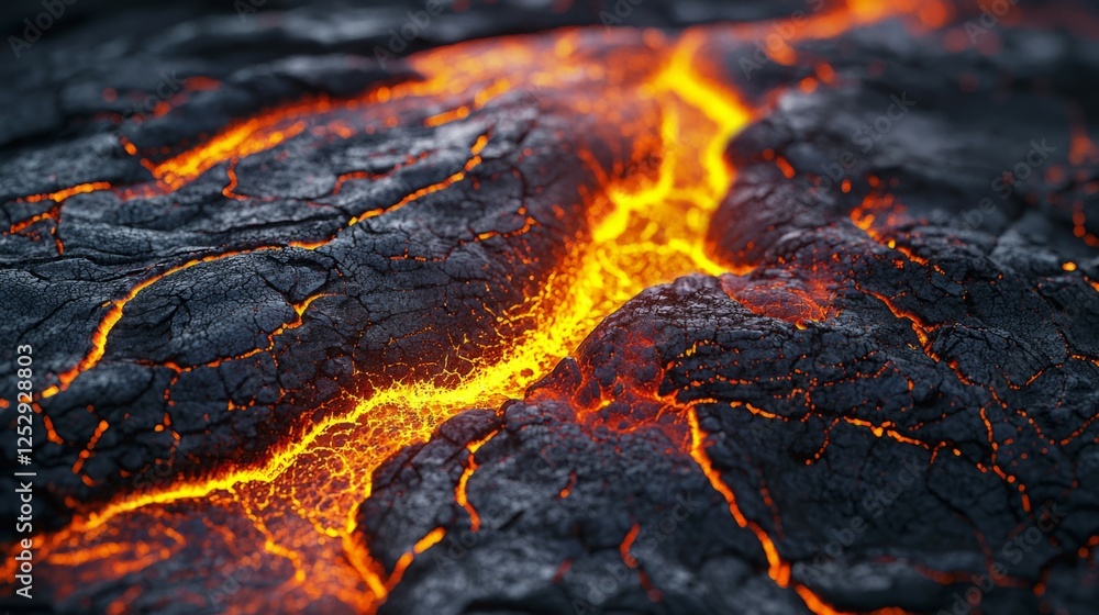 Flowing Lava on Volcanic Rock Surface with Glowing Orange Cracks Flowing Lava on Volcanic Rock Surface with Glowing Orange Cracks