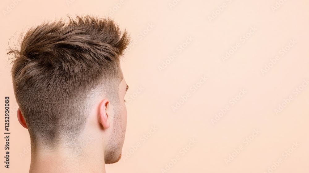 Fototapeta premium Man with short haircut and beard posing in casual attire against a neutral background