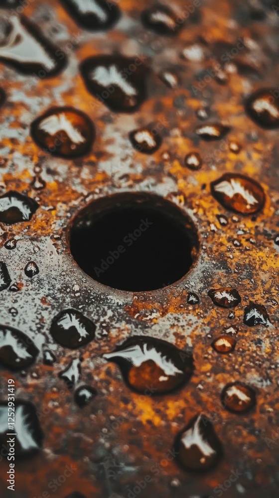 Macro Shot of Rusty Surface with Water Droplets on Metal Texture Macro Shot of Rusty Surface with Water Droplets on Metal Texture