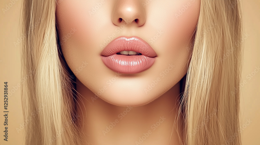 A close-up shot of soft nude lips with a glossy finish, highlighting smoothness and delicate features. A close-up shot of soft nude lips with a glossy finish, highlighting smoothness and delicate features.