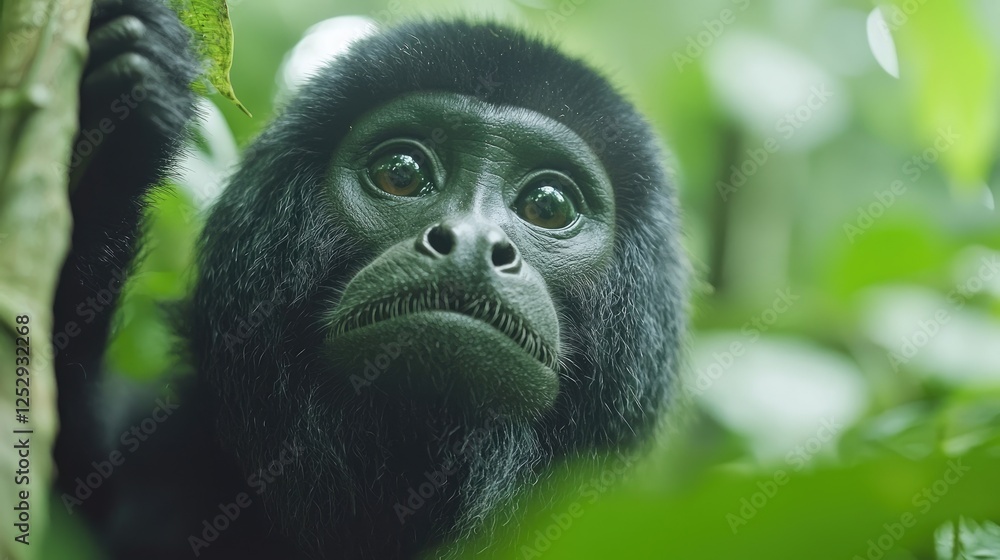 Obraz premium Curious howler monkey in rainforest canopy