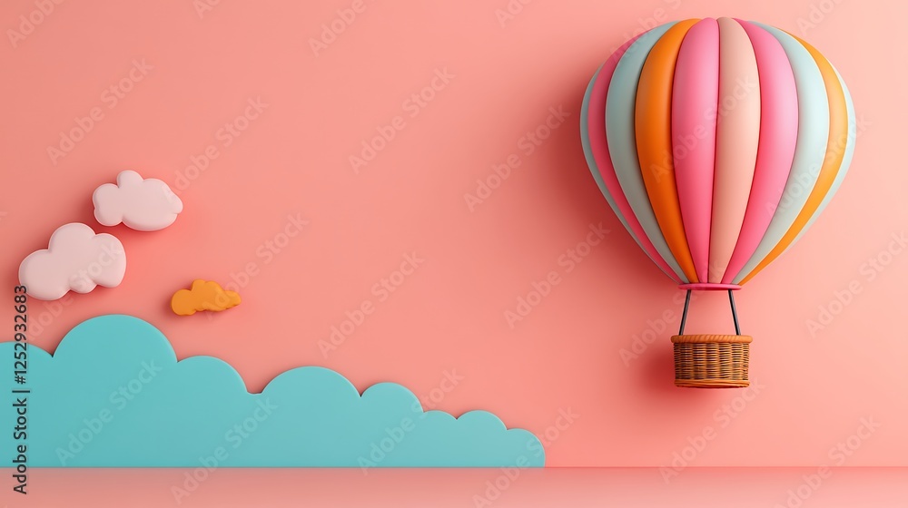 Obraz premium Pastel Hot Air Balloon In 3d Style