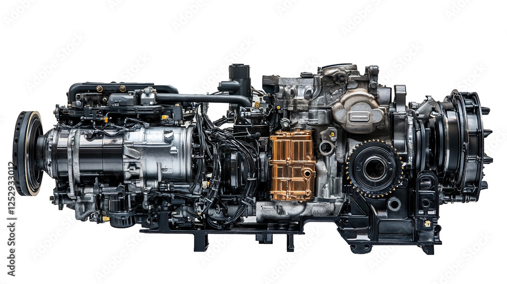 Complex modern car engine isolated on transparent background Complex modern car engine isolated on transparent background