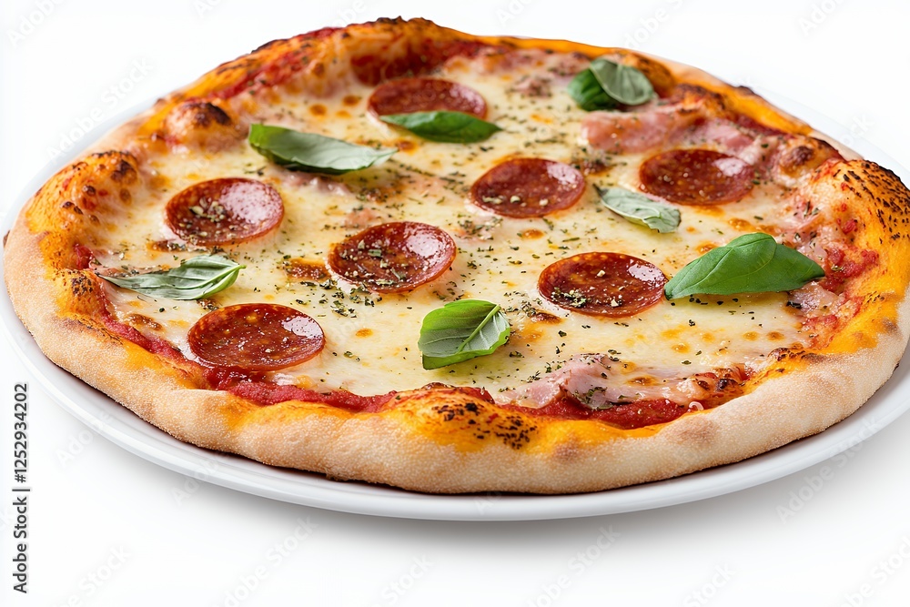 Pepperoni Pizza with Mozzarella and Basil Pepperoni Pizza with Mozzarella and Basil