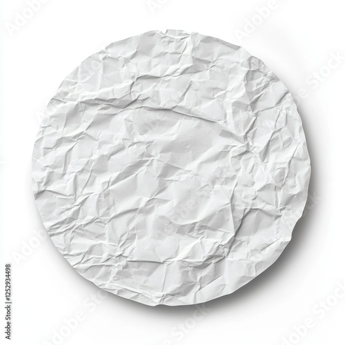 Crumpled white paper circle on white background (1)