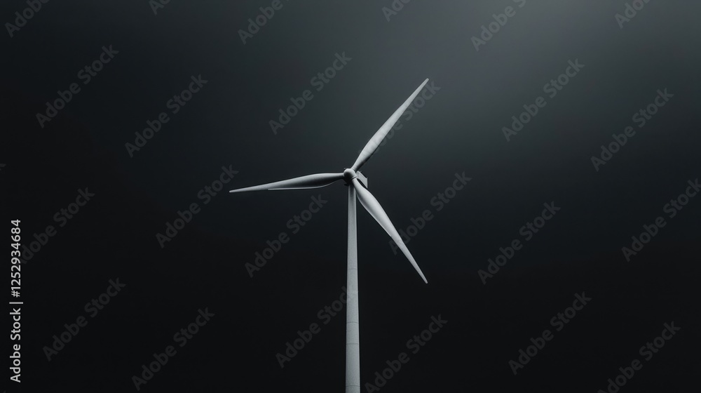 Fototapeta premium Wind turbine stands isolated against a dark overcast sky, symbolizing clean renewable energy and sustainable power generation.