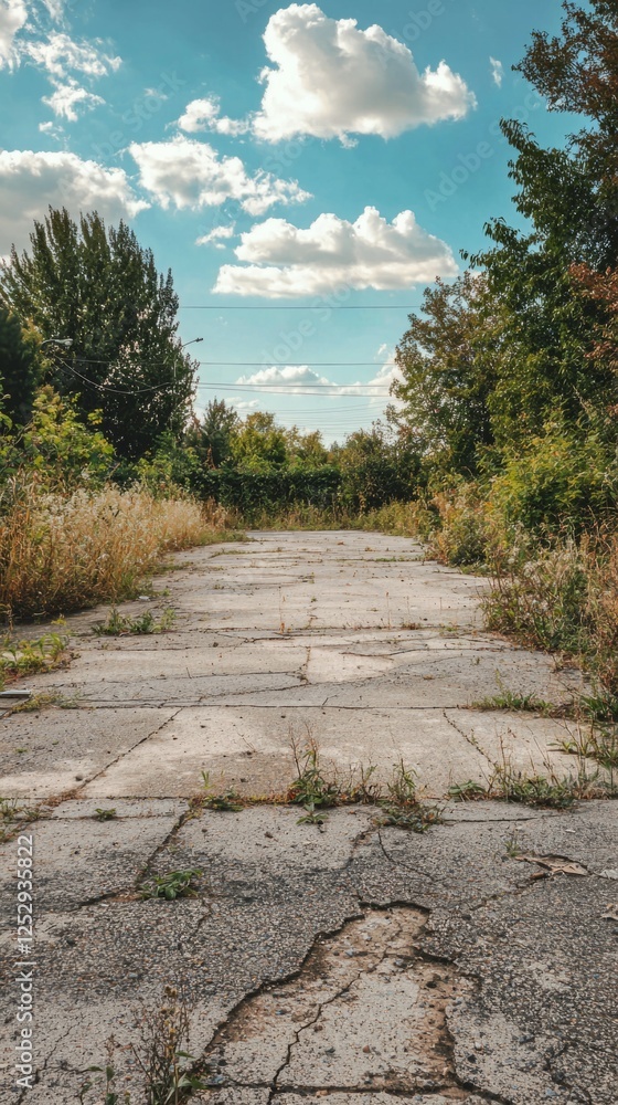 Abandoned Concrete Pathway Surrounded by Overgrown Vegetation Abandoned Concrete Pathway Surrounded by Overgrown Vegetation