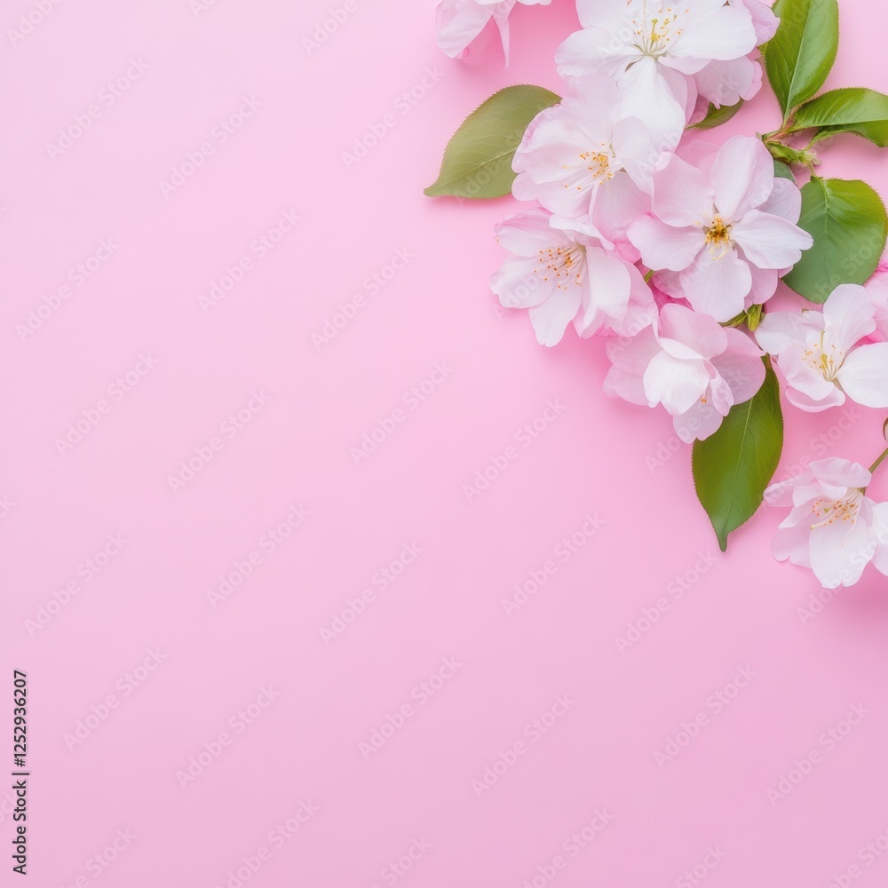 Delicate pink flowers arranged on a soft pastel background, perfect for spring themes, feminine design projects, or wellness content, Ideal for greeting cards, invitations, or social media posts,