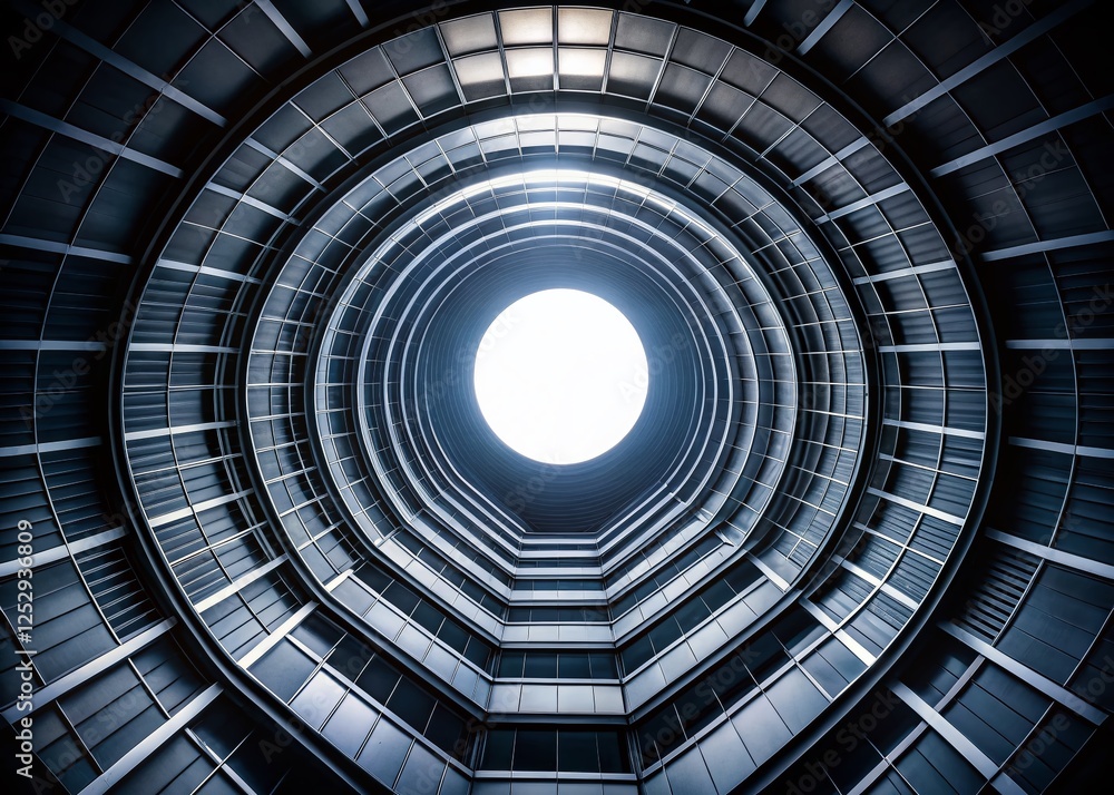 Naklejka premium Dark Abstract Architecture: Glowing White Circle on Black Background