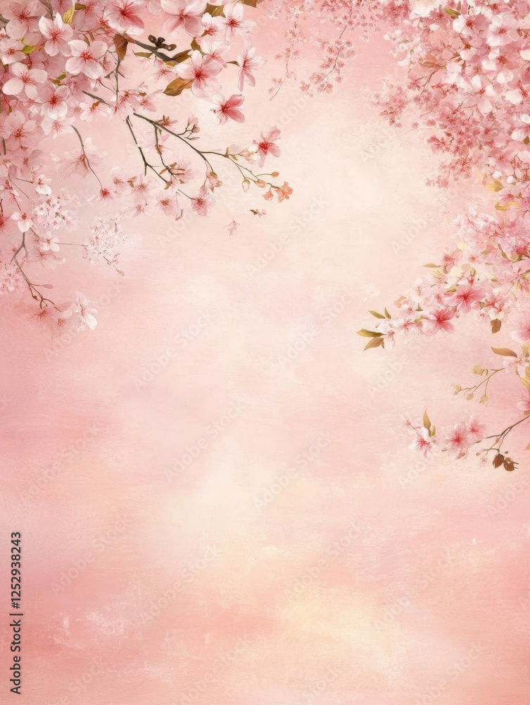 A delicate floral arrangement featuring pink blossoms against a soft, pastel background, Ideal for invitations, greeting cards, or wallpapers, this serene image evokes feelings of spring and renewal, A delicate floral arrangement featuring pink blossoms against a soft, pastel background, Ideal for invitations, greeting cards, or wallpapers, this serene image evokes feelings of spring and renewal,