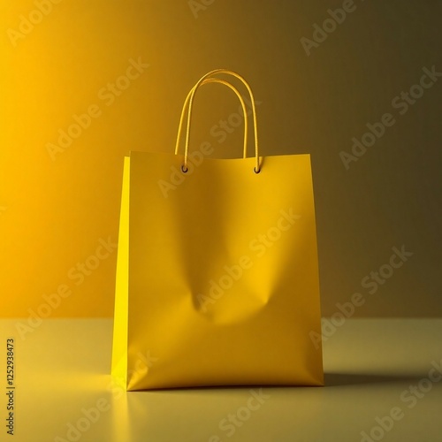 Vibrant Yellow Shopping Bag Mockup – High-Quality Paper Bag for Branding & Packaging photo