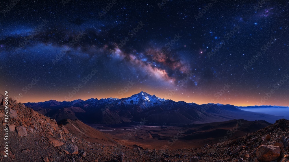 Obraz premium Majestic Mountain Landscape Under Milky Way at Night with Stars