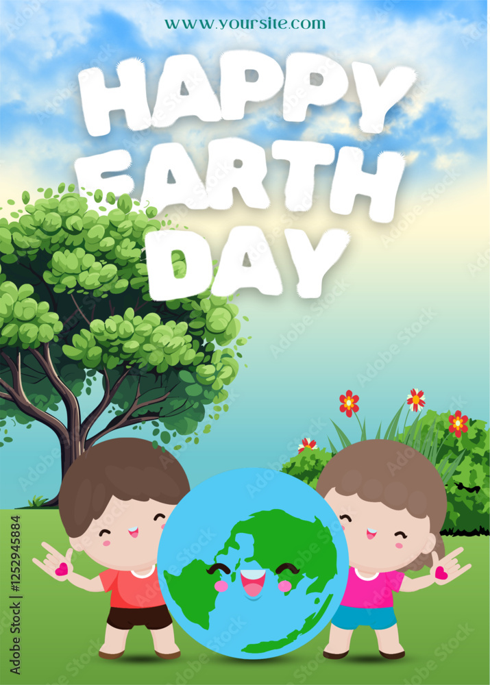 Poster illustration World Earth Day concept with globe and kids. vector illustration design template. World Environment and ecology theme for poster, background or banner. Save our day. Poster illustration World Earth Day concept with globe and kids. vector illustration design template. World Environment and ecology theme for poster, background or banner. Save our day.