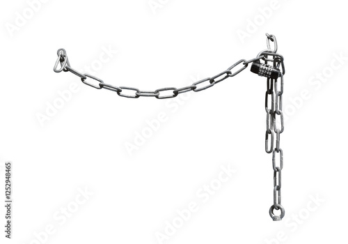 Iron chain with a combination dial padlock isolated on the transparent background
