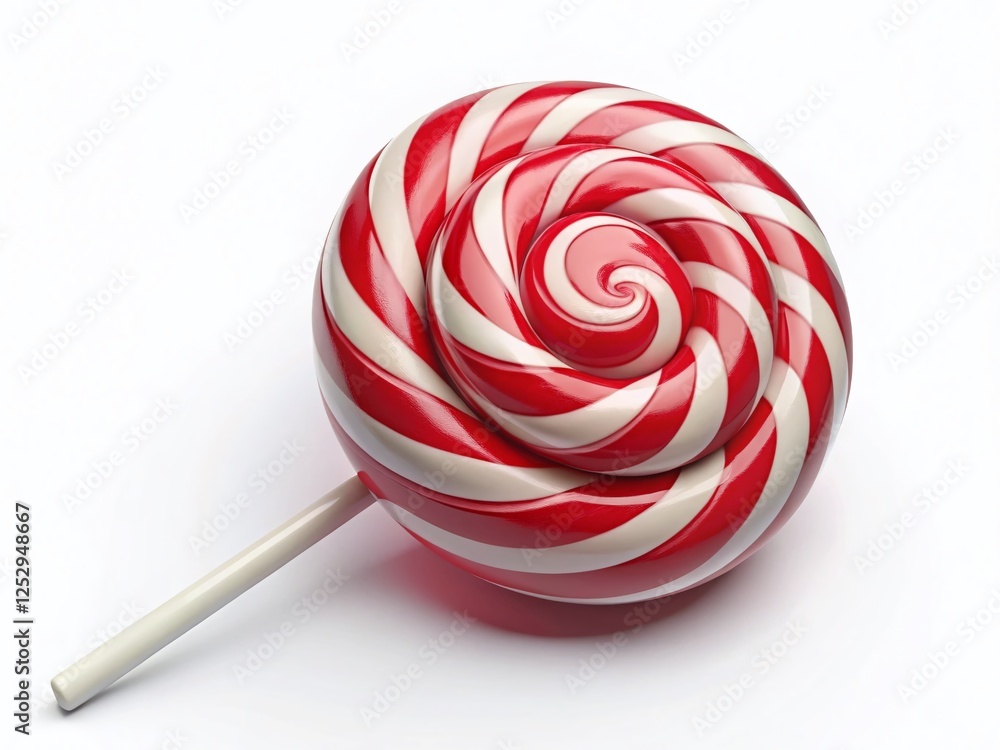 Delicious Red and White Swirled Lollipop on White Stick - Sweet Candy Treat Delicious Red and White Swirled Lollipop on White Stick - Sweet Candy Treat