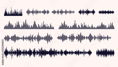 Sound wave and audio vector elements - Collection of music song EQ levels in simple vector format to use as graphic element