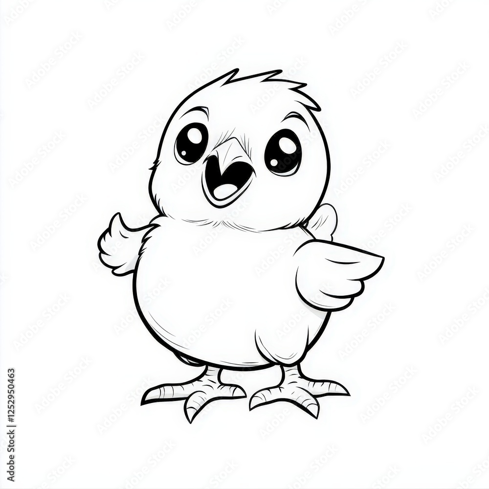 Obraz premium Step by step drawing guide for a cute bird and a hatching baby chick in black and white