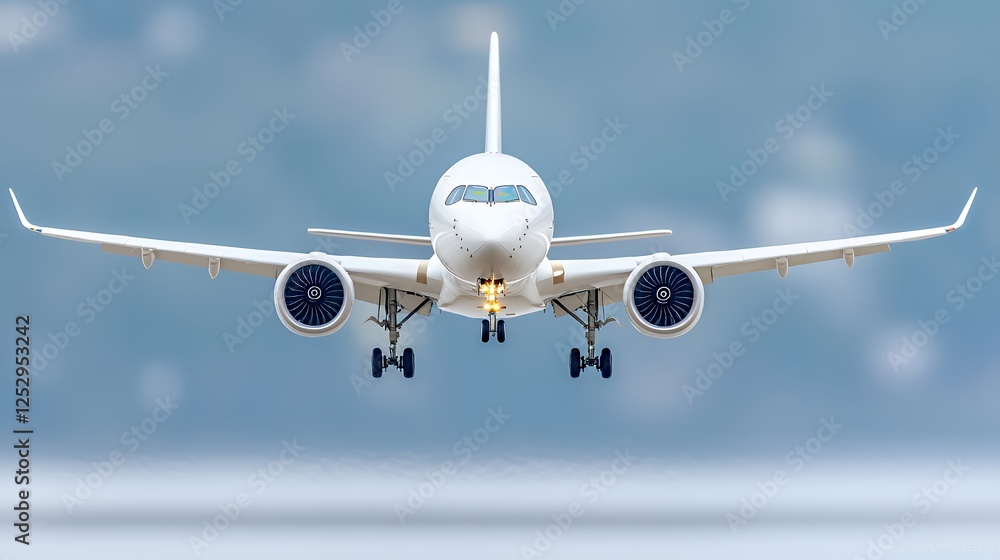 Naklejka premium Airplane landing, blue sky, clouds, travel (1)