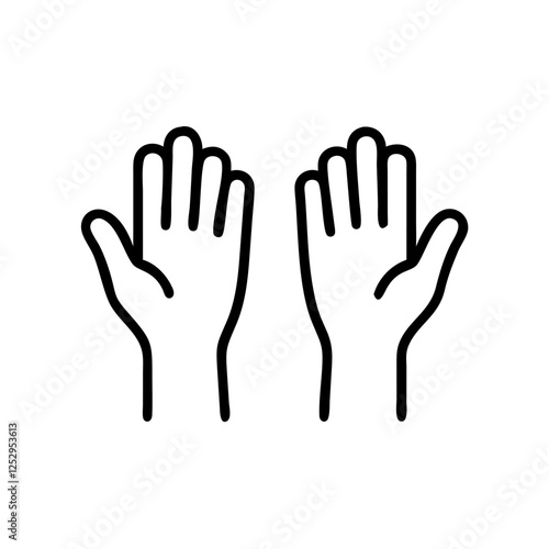 Hands raised in gesture of greeting, symbolizing connection, in a black outline, modern design.