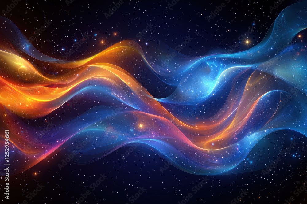 Colorful energy waves flow in a starry space background, ideal for digital art Colorful energy waves flow in a starry space background, ideal for digital art