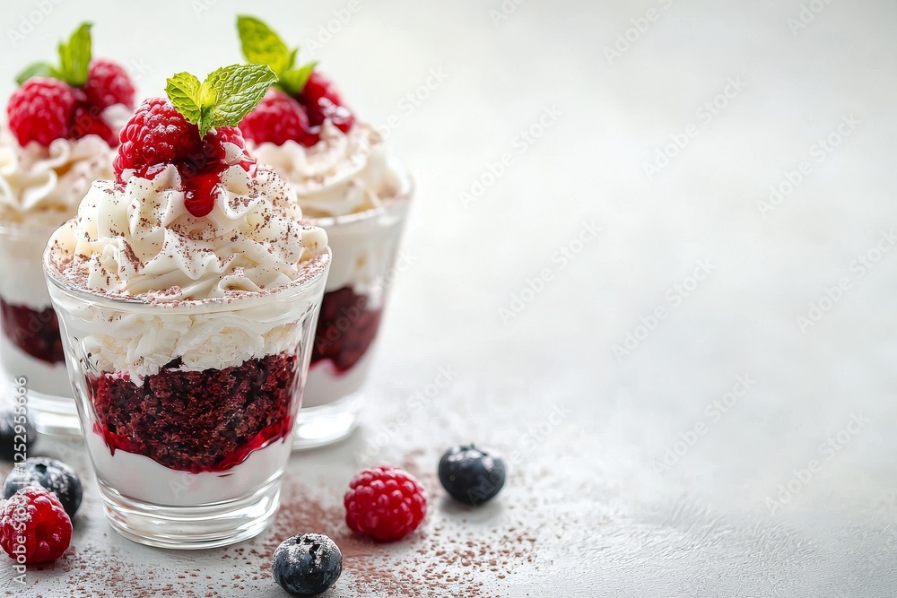 Dessert in a glass with whipped cream and fresh berries for creative dessert ideas Dessert in a glass with whipped cream and fresh berries for creative dessert ideas