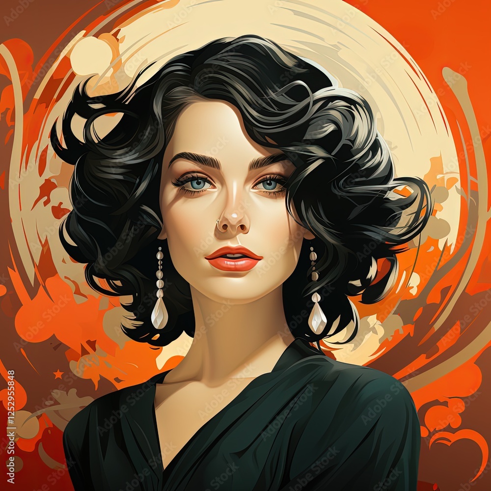 Vector Illustration of a Girl in Flat Style with a Dark Palette Vector Illustration of a Girl in Flat Style with a Dark Palette