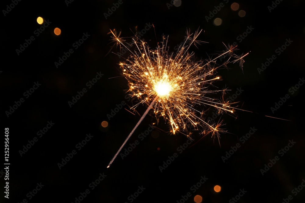 Obraz premium Sparkler burning brightly in the dark with colorful fireworks in the background