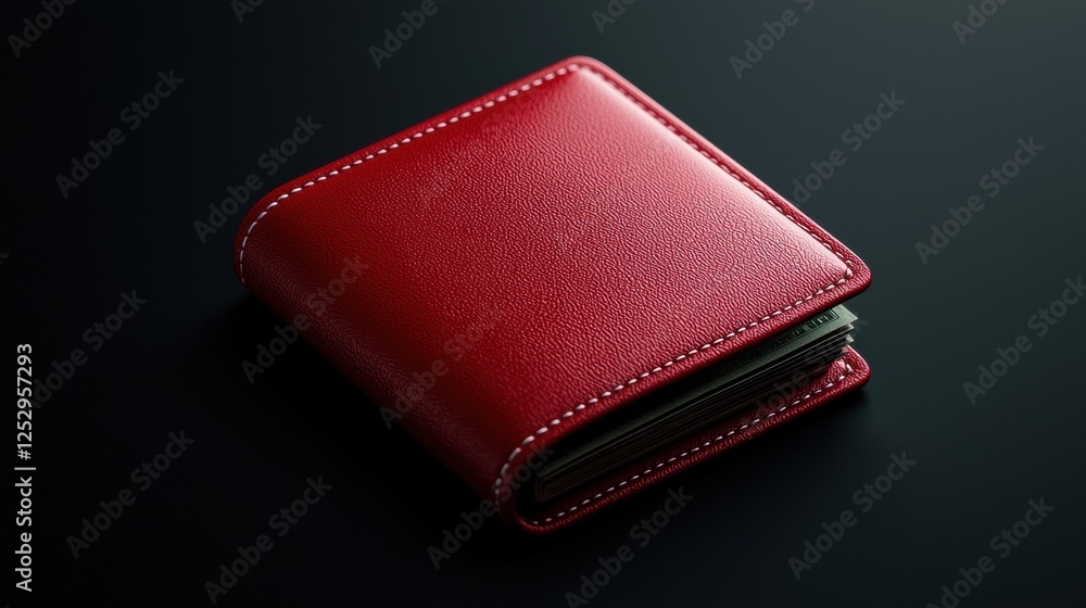 Elegant red leather wallet on a dark surface Elegant red leather wallet on a dark surface