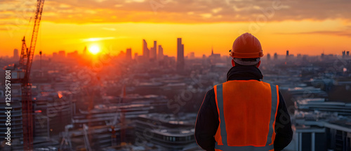 Worker sunset city construction